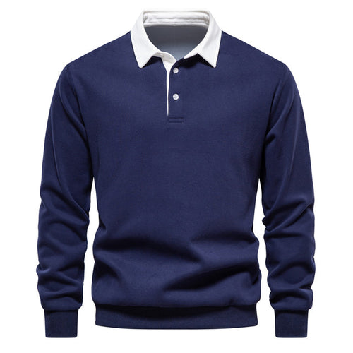 Men's Contrast Collar Polo Sweatshirt | Cotton Blend Pullover | Smart Casual Layer