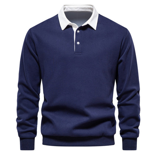 Men's Contrast Collar Polo Sweatshirt | Cotton Blend Pullover | Smart Casual Layer