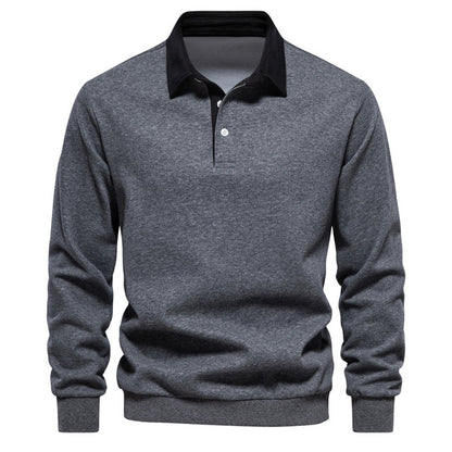 Men's Contrast Collar Polo Sweatshirt | Cotton Blend Pullover | Smart Casual Layer