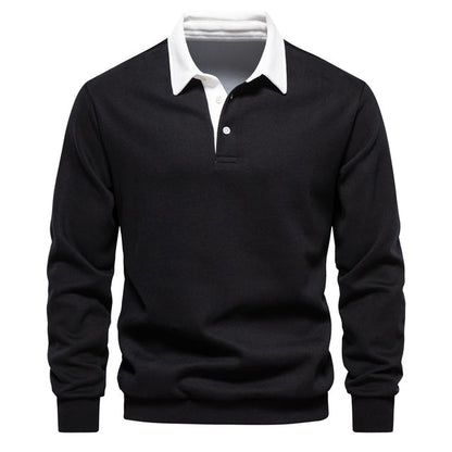 Men's Contrast Collar Polo Sweatshirt | Cotton Blend Pullover | Smart Casual Layer