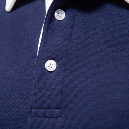 Men's Contrast Collar Polo Sweatshirt | Cotton Blend Pullover | Smart Casual Layer