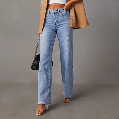 Wide-Leg Jeans for Women | Mid-Rise Relaxed Fit Denim | Patchwork Detail