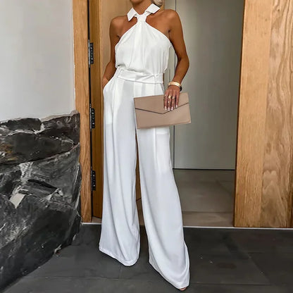 Halter-Neck Wide-Leg Jumpsuit | Tailored Waist & Pleated Pant | Elegant Occasionwear