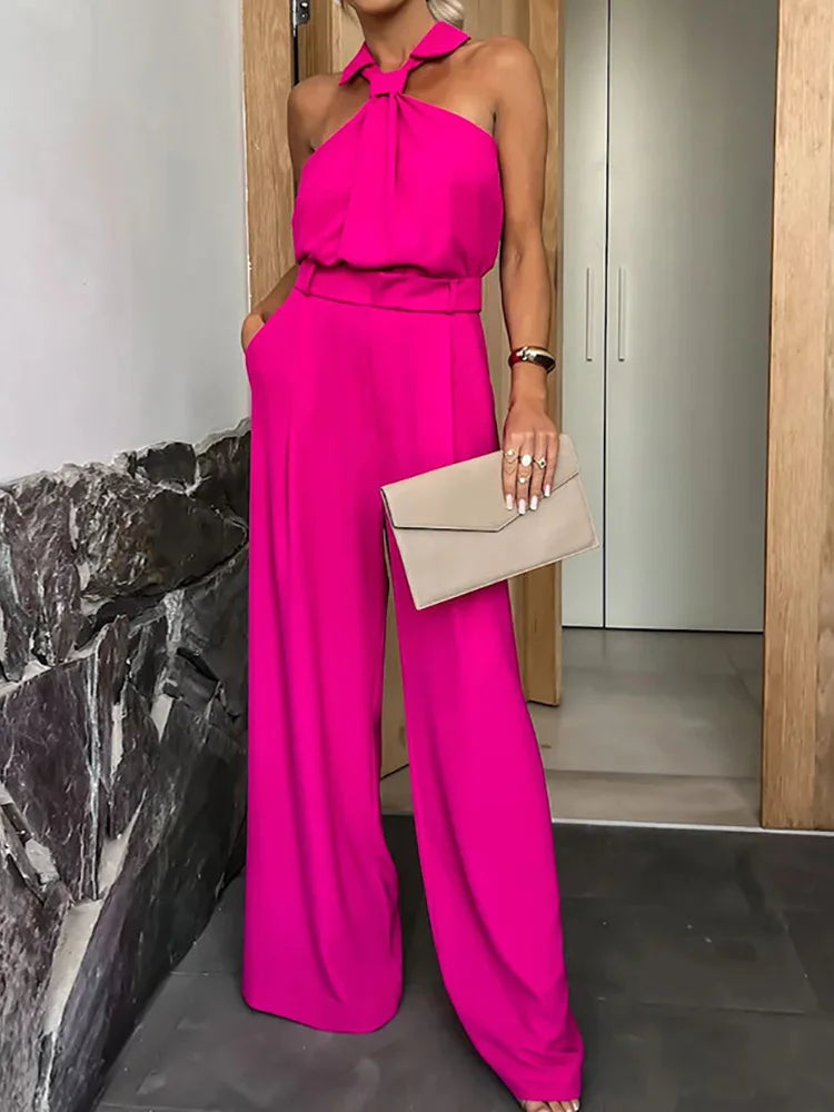 Halter-Neck Wide-Leg Jumpsuit | Tailored Waist & Pleated Pant | Elegant Occasionwear