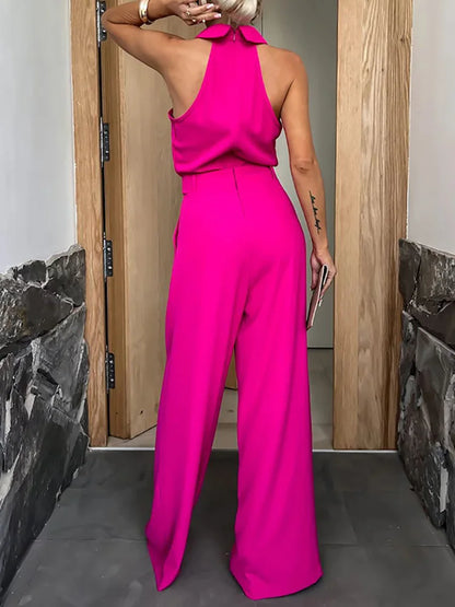 Halter-Neck Wide-Leg Jumpsuit | Tailored Waist & Pleated Pant | Elegant Occasionwear