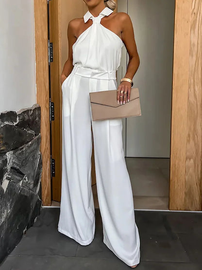 Halter-Neck Wide-Leg Jumpsuit | Tailored Waist & Pleated Pant | Elegant Occasionwear