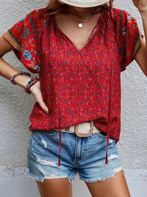 Boho Floral Tassel Blouse | Lightweight Fabric | Relaxed Fit