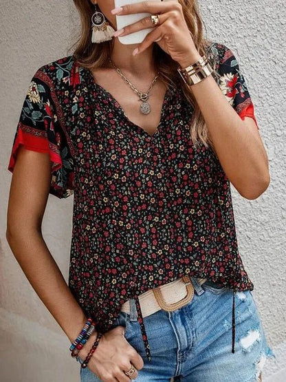 Boho Floral Tassel Blouse | Lightweight Fabric | Relaxed Fit