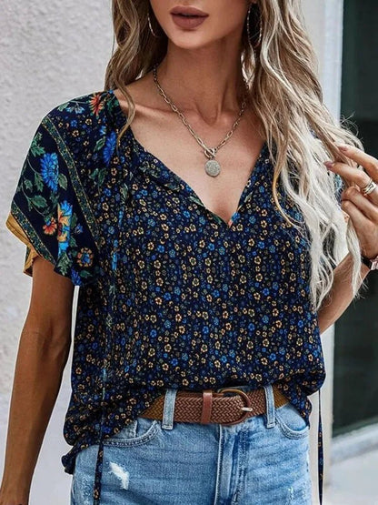 Boho Floral Tassel Blouse | Lightweight Fabric | Relaxed Fit