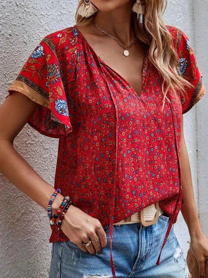Boho Floral Tassel Blouse | Lightweight Fabric | Relaxed Fit