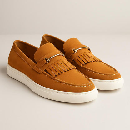 Men’s Vegan Suede Slip-On Loafers | Fringe Detail | Casual Dress Hybrid