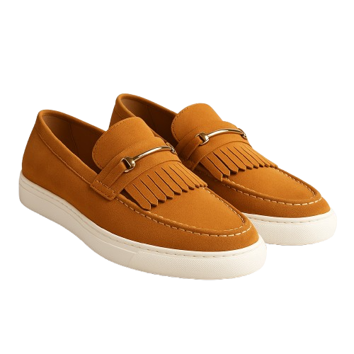 Men’s Vegan Suede Slip-On Loafers | Fringe Detail | Casual Dress Hybrid