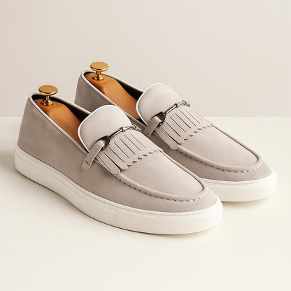 Men’s Vegan Suede Slip-On Loafers | Fringe Detail | Casual Dress Hybrid