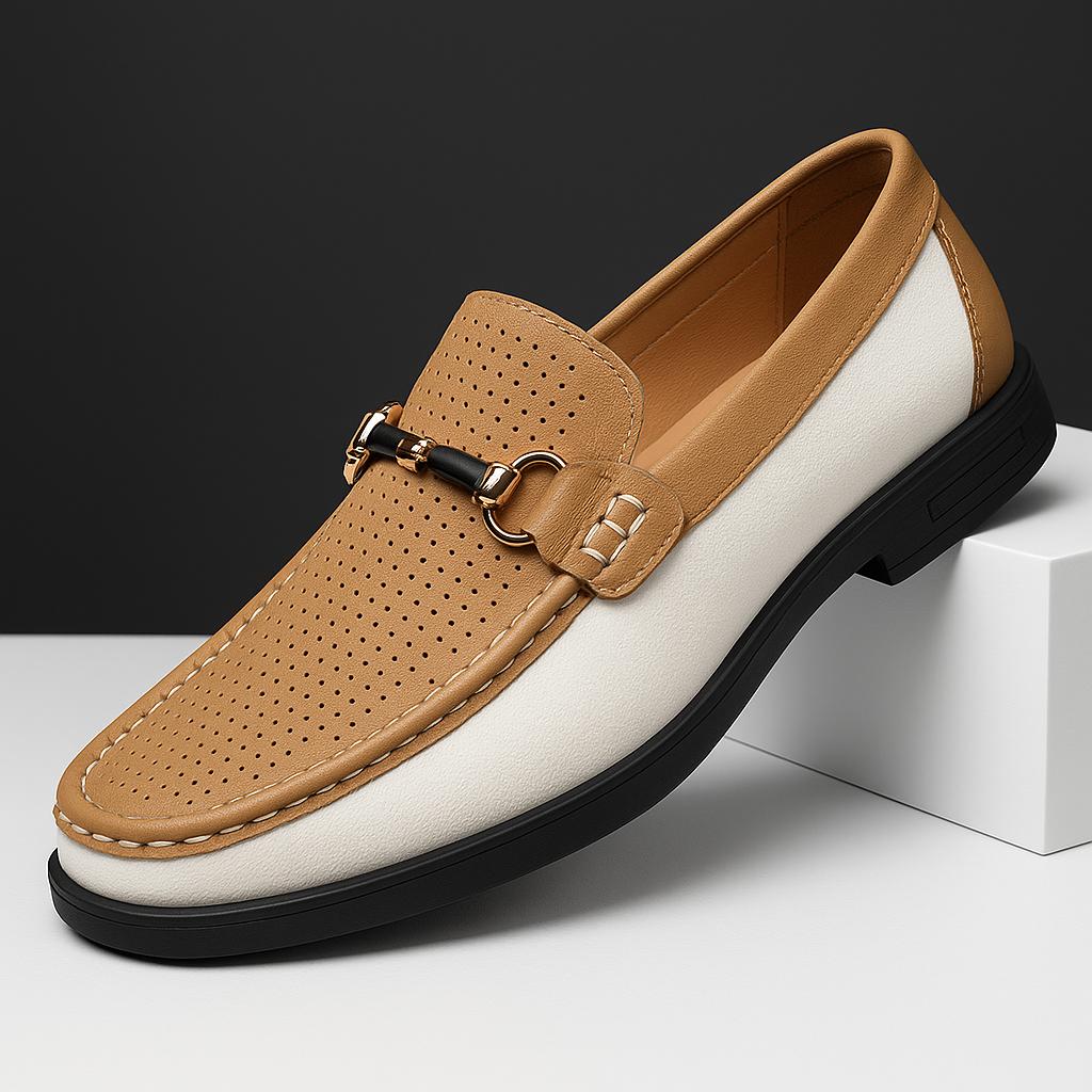 Men’s Two-Tone Moc Toe Loafers | Casual Slip-On | Contrast Detail Sole