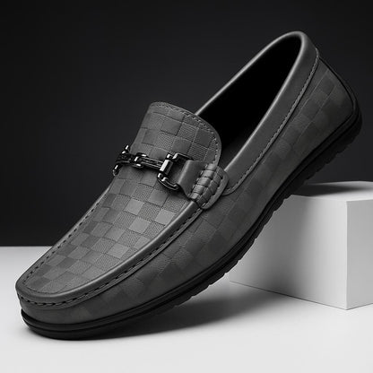 Embossed Leather Loafers | Slip-On Dress Shoes with Metal Accent