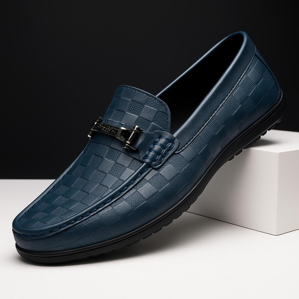 Embossed Leather Loafers | Slip-On Dress Shoes with Metal Accent