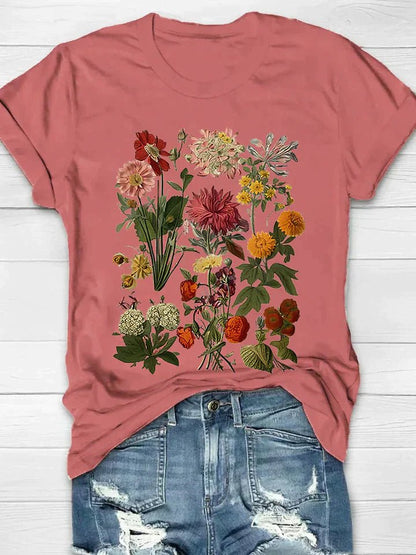 Vintage Botanical Print Tee | Soft Cotton Blend | Relaxed Fit