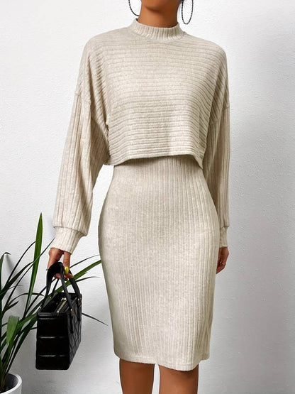 Two-Piece Knit Sweater Dress Set | Ribbed Design | Elegant Slim Fit | Perfect for Work or Evening Wear