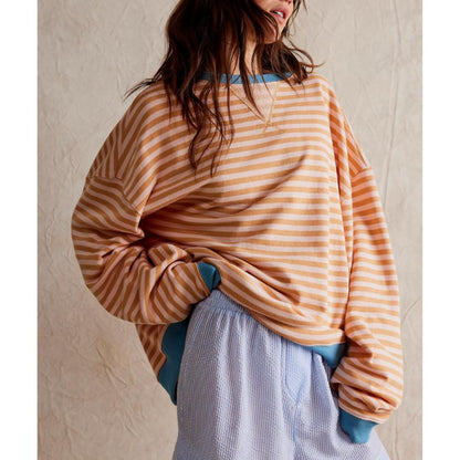 Striped Crewneck Sweatshirt | French Terry | Relaxed Fit Everyday Pullover