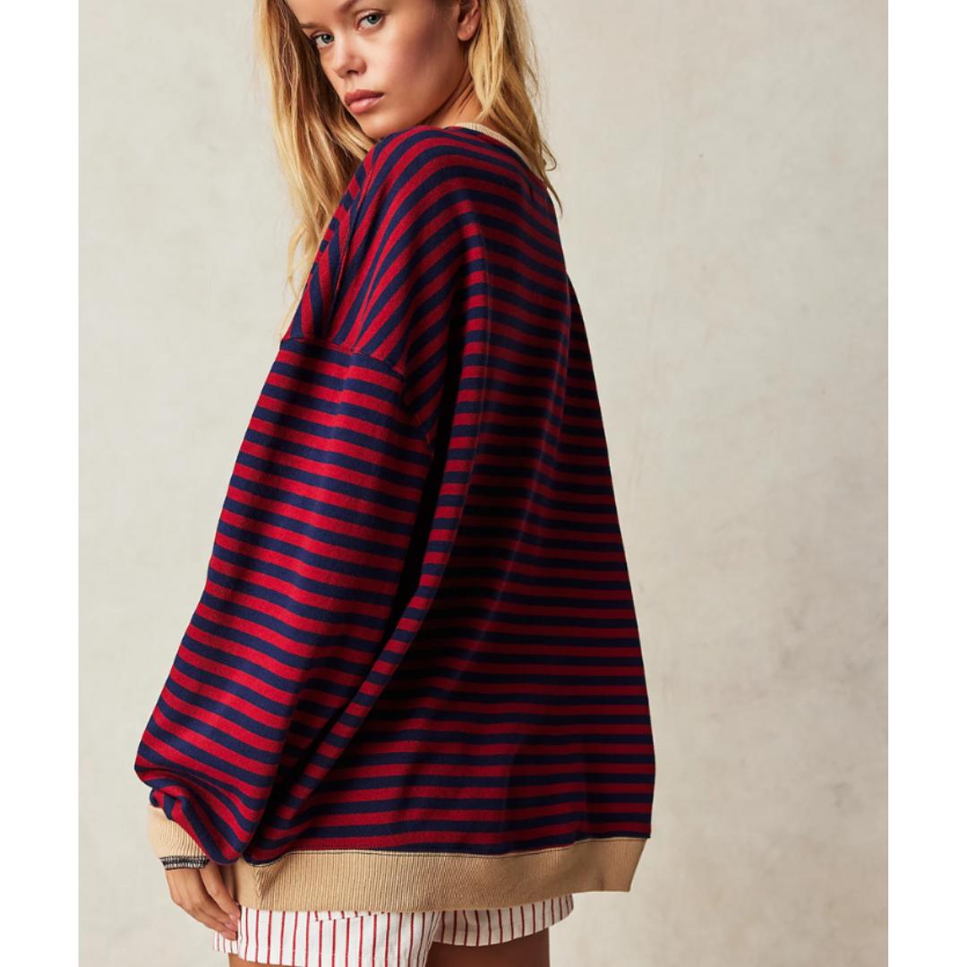 Striped Crewneck Sweatshirt | French Terry | Relaxed Fit Everyday Pullover