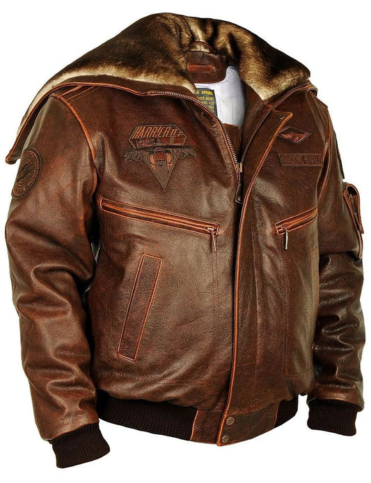 Vintage Aviator Bomber Jacket | Genuine Distressed Leather | Removable Hood | Rugged Winter Style