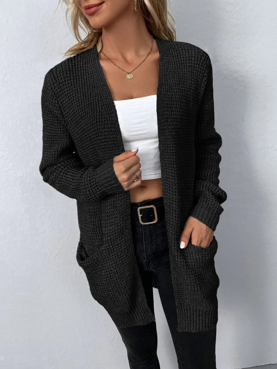 Women's Open Front Knit Cardigan | Lightweight Textured Sweater | Relaxed Fit