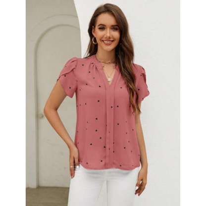 Lightweight Heart Print Blouse | Short Sleeve Summer Top | Casual Cute Outfit Canada