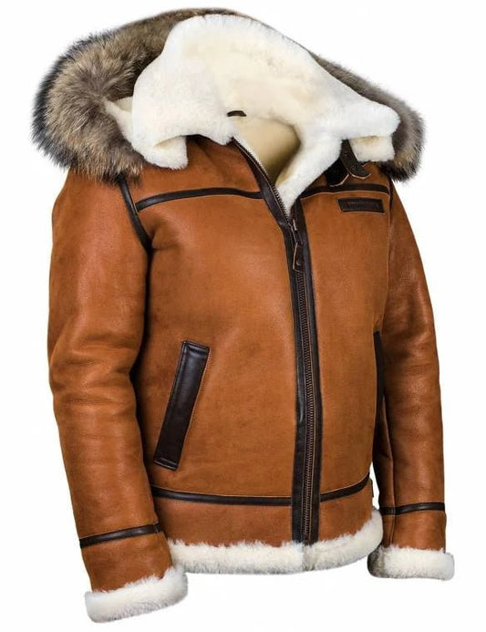 Premium Shearling Aviator Jacket | Genuine Leather | Plush Lining with Fur Trim Hood | Ultimate Winter Outerwear