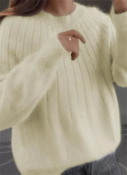 Fuzzy Ribbed Knit Sweater | Crew Neck | Soft Relaxed Fit Pullover