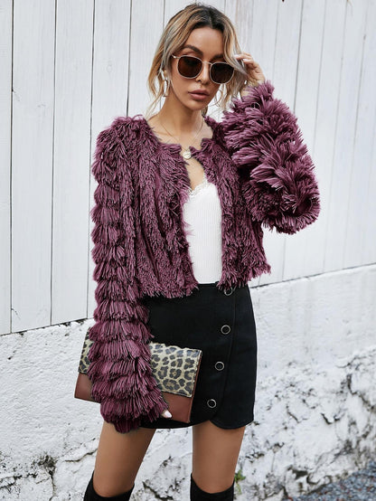 Faux Fur Cropped Jacket | Plush Textured Design | Winter Glam | Evening Wear