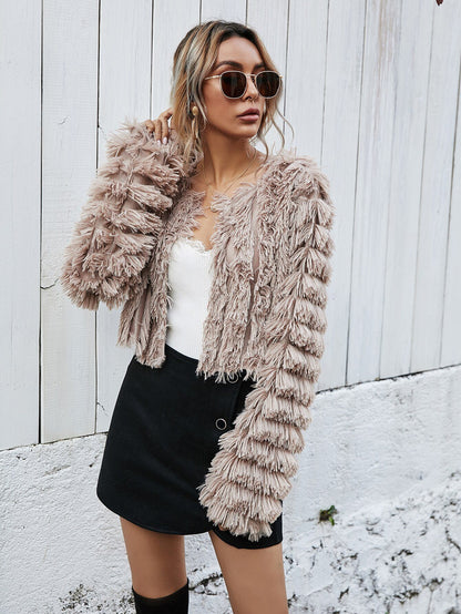 Faux Fur Cropped Jacket | Plush Textured Design | Winter Glam | Evening Wear