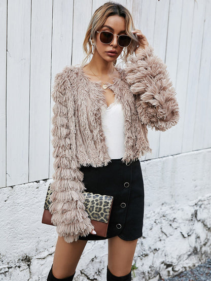 Faux Fur Cropped Jacket | Plush Textured Design | Winter Glam | Evening Wear
