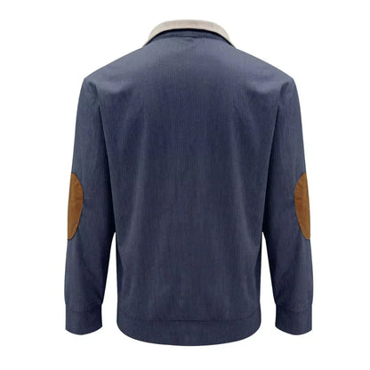 Colourblock Henley Fleece Pullover | Suede Elbow Patch | Casual Quarter-Snap Sweater