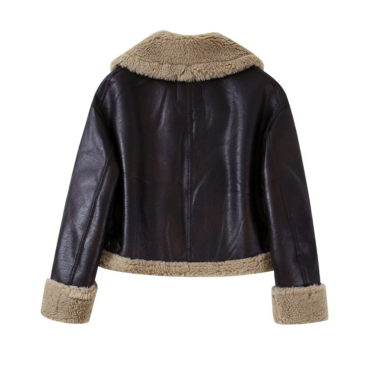 PU Leather Aviator Jacket | Sherpa Trim | Warm Winter Outerwear | Vintage Style