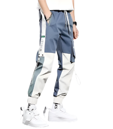 Men's Colourblock Streetwear Cargo Pants | Drawstring Hem | Multi-Pocket Design