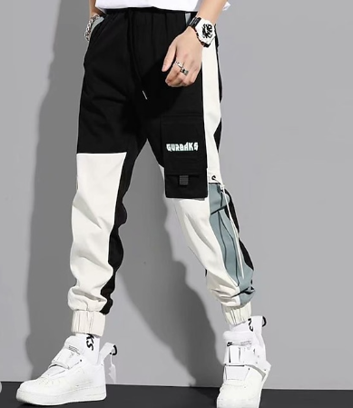 Men's Colourblock Streetwear Cargo Pants | Drawstring Hem | Multi-Pocket Design