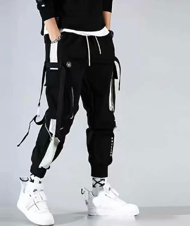 Men's Colourblock Streetwear Cargo Pants | Drawstring Hem | Multi-Pocket Design