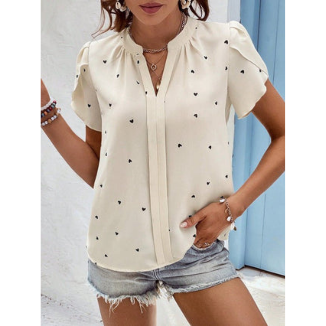 Lightweight Heart Print Blouse | Short Sleeve Summer Top | Casual Cute Outfit Canada