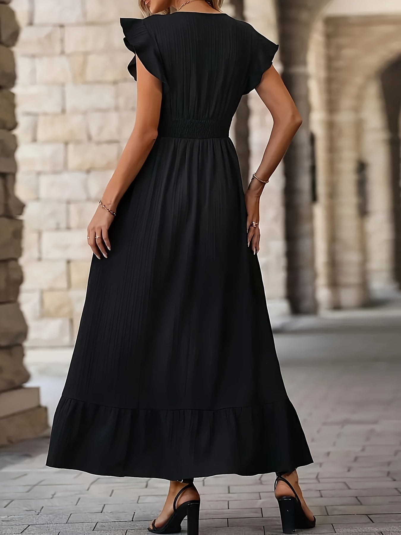 Ruffle Sleeve Maxi Dress | V-Neckline & Flowy Silhouette | Elegant Everyday Style