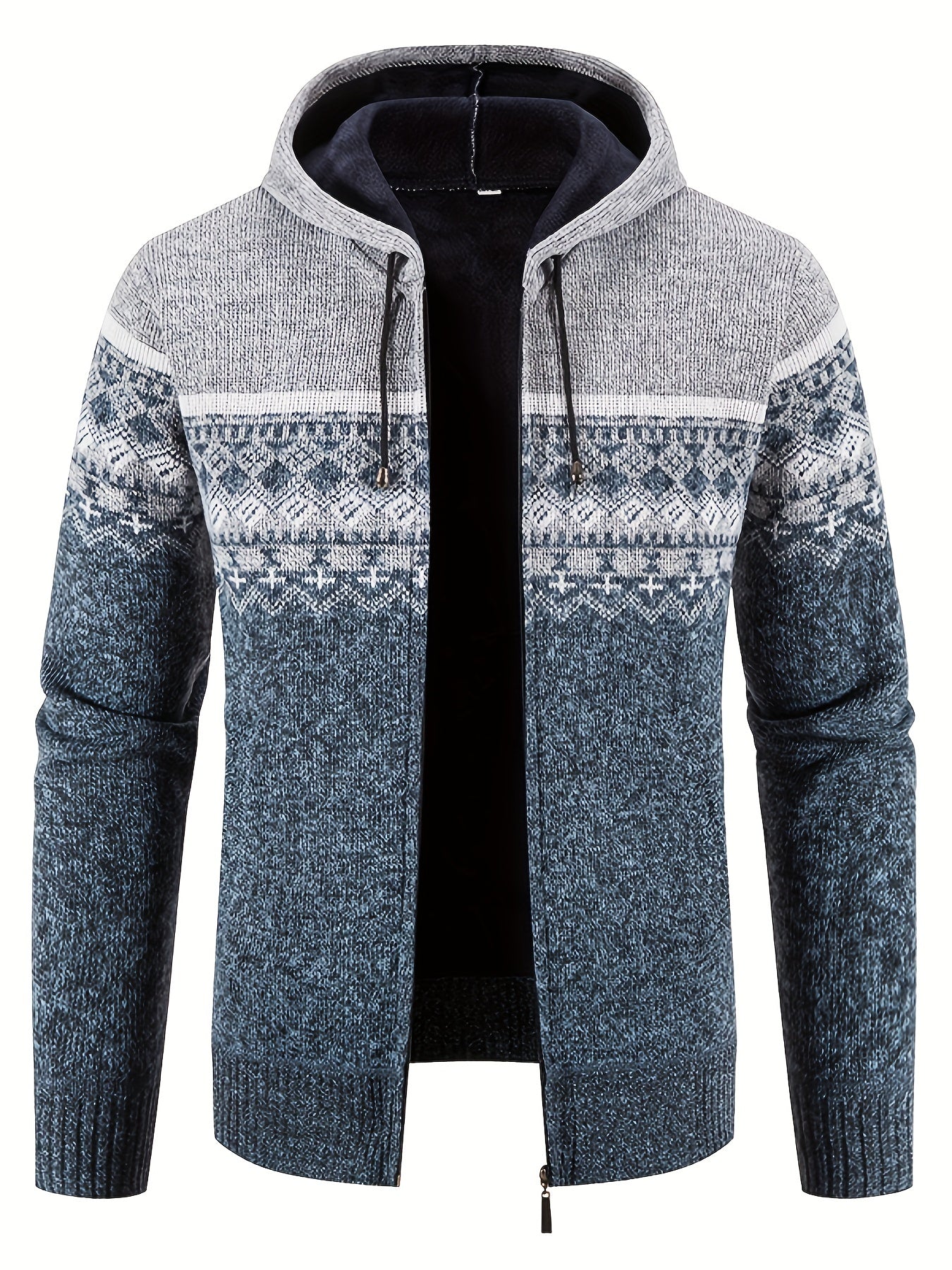 Men’s Zip-Front Knit Hoodie Jacket | Nordic Pattern | Casual Cold-Weather Layer