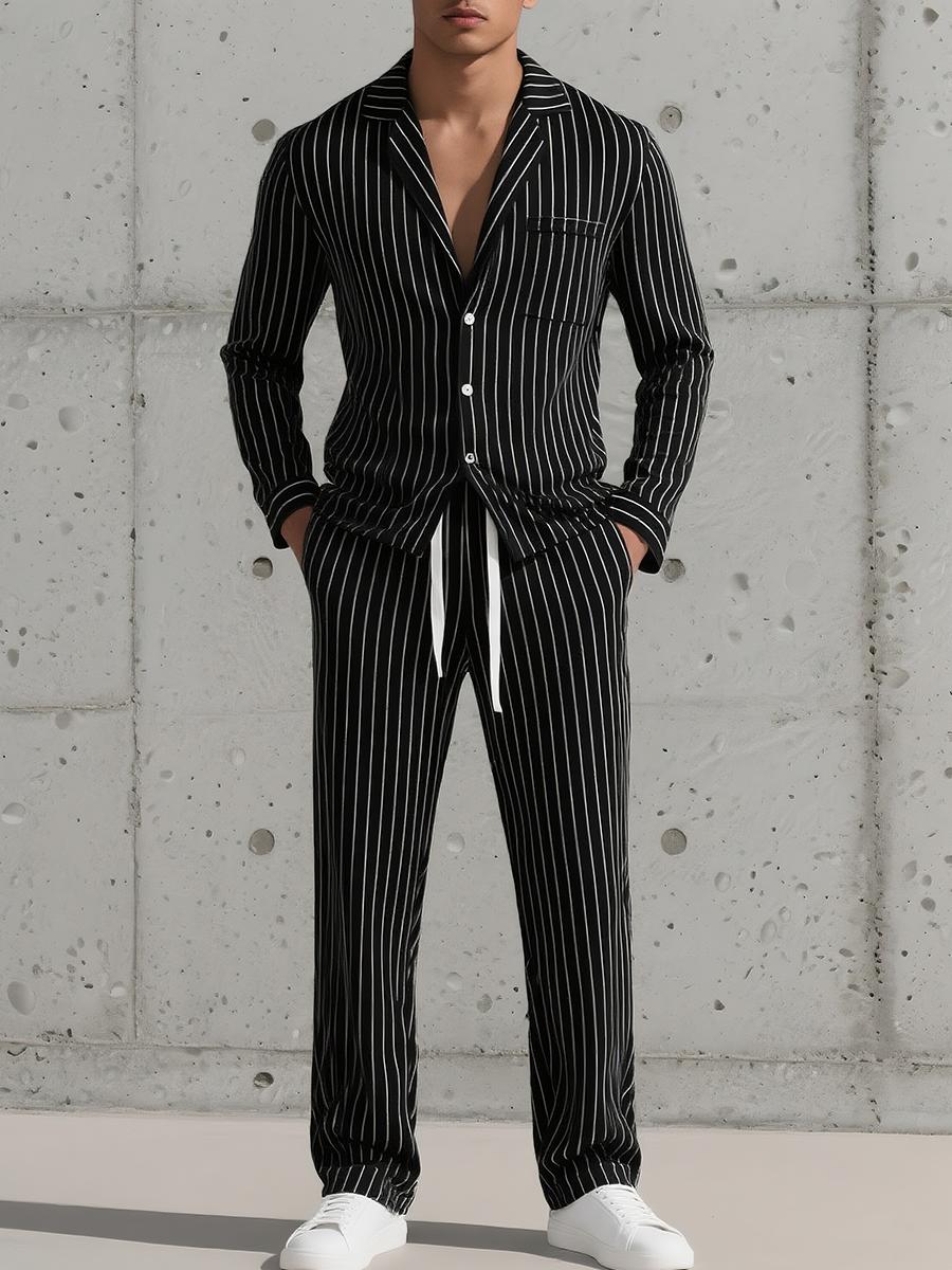 Men's Striped Lounge Set | Button-Down Pyjama Top & Pants | Lightweight Sleepwear