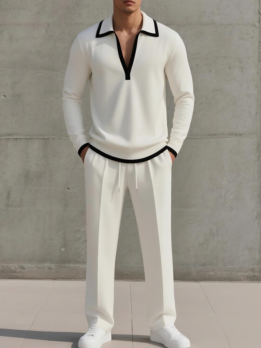 Men’s Collared Knit Set | Long-Sleeve Polo Top & Trousers | Smart Casual Outfit Canada