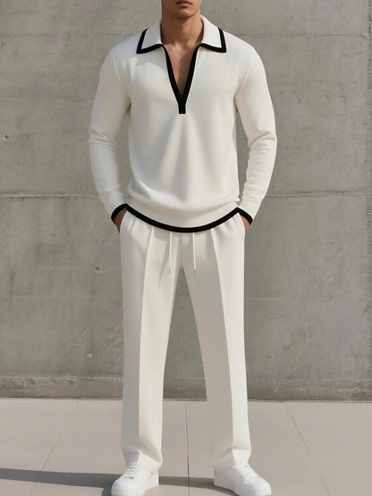 Men’s Collared Knit Set | Long-Sleeve Polo Top & Trousers | Smart Casual Outfit Canada
