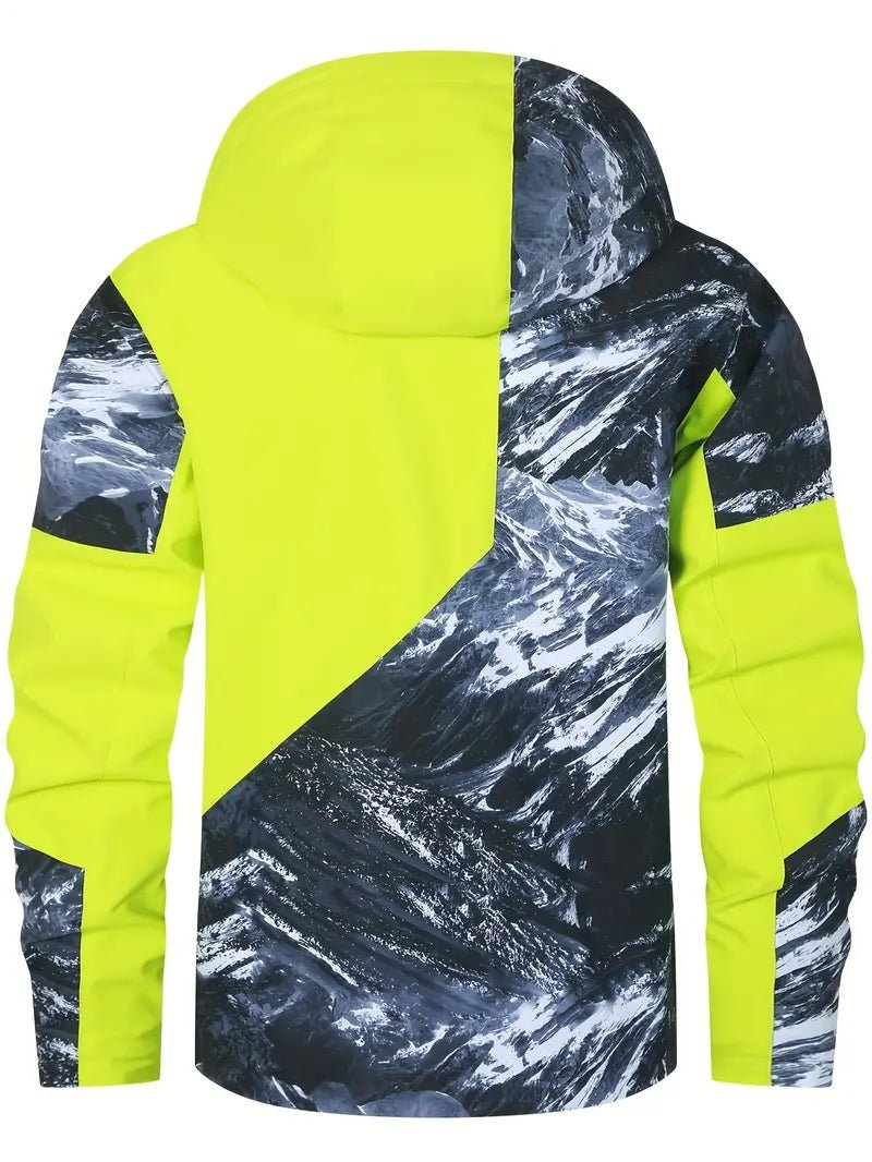 Men's High-Visibility Waterproof Jacket | Bold Graphic Design | Windproof & Lightweight | Outdoor Adventure