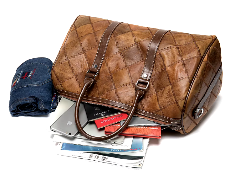 Men’s Quilted Travel Duffel Bag | Faux Leather Weekender | Adjustable Shoulder Strap