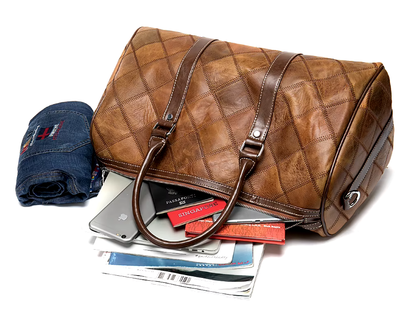 Men’s Quilted Travel Duffel Bag | Faux Leather Weekender | Adjustable Shoulder Strap