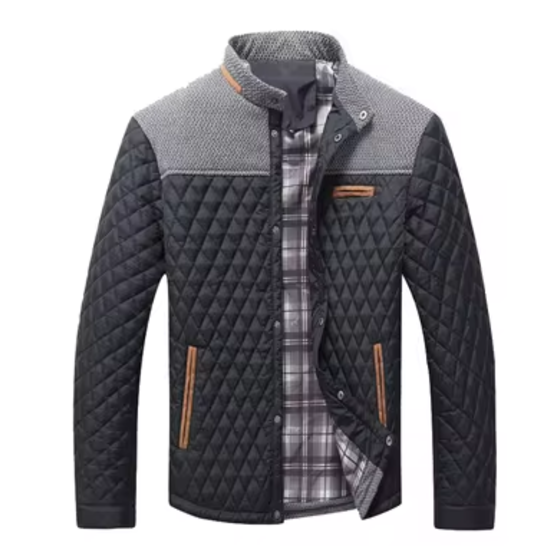 Men’s Quilted Stand Collar Jacket | Sherpa Trim & Plaid Lining | Midweight Fall Outerwear