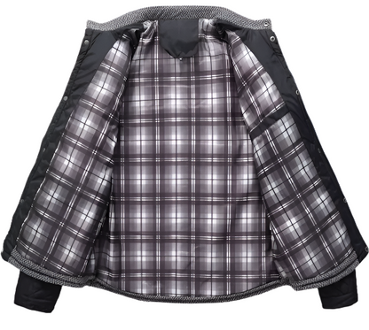 Men’s Quilted Stand Collar Jacket | Sherpa Trim & Plaid Lining | Midweight Fall Outerwear