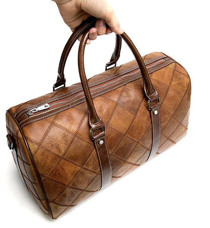 Men’s Quilted Travel Duffel Bag | Faux Leather Weekender | Adjustable Shoulder Strap