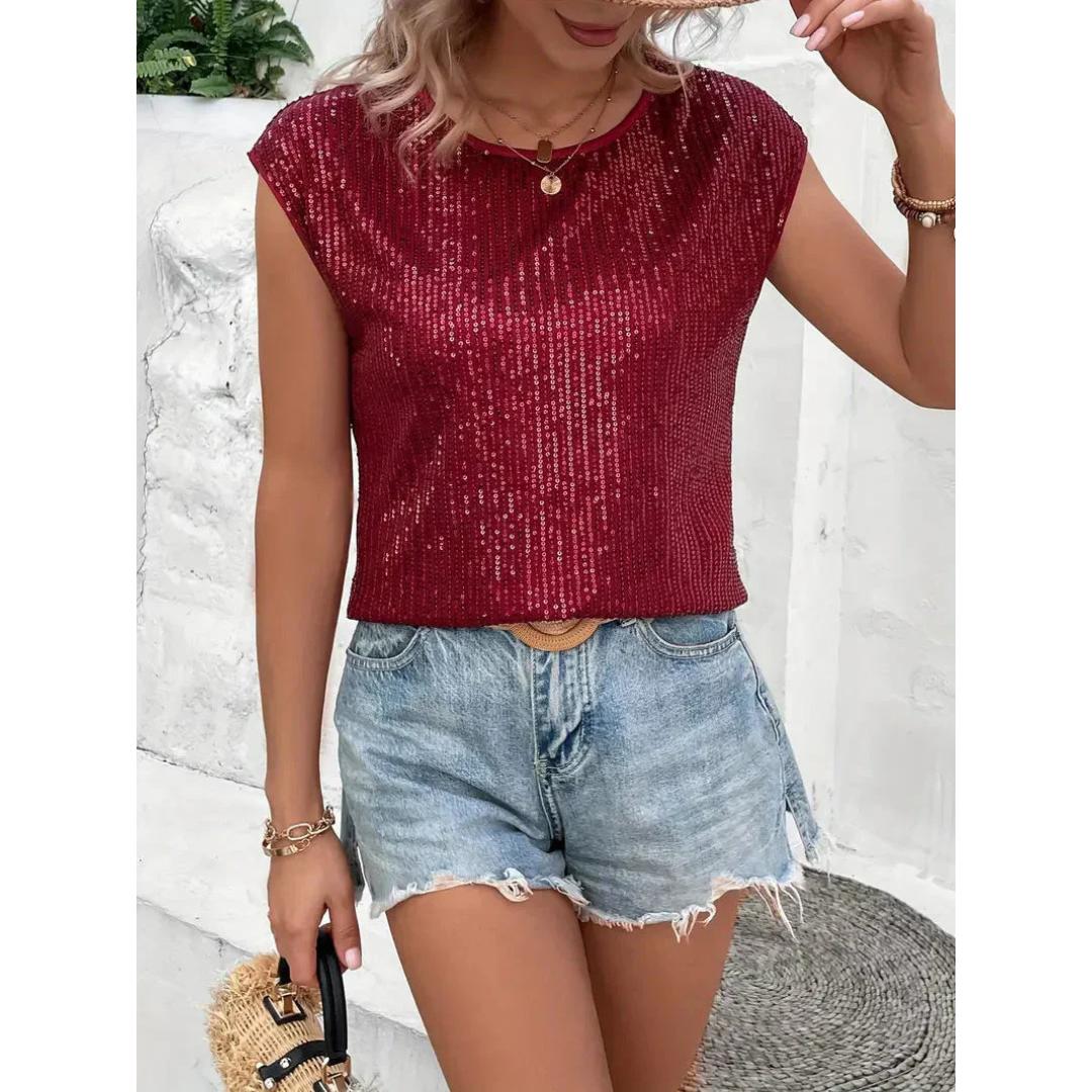 Sequin Knit Sleeveless Top | Sparkle Texture | Casual Glam Summer Layer